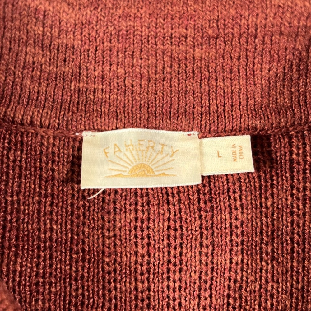 Faherty Miramar smoked paprika Linen Organic Cotton Ribbed Polo Sweater L Womens - Picture 6 of 12